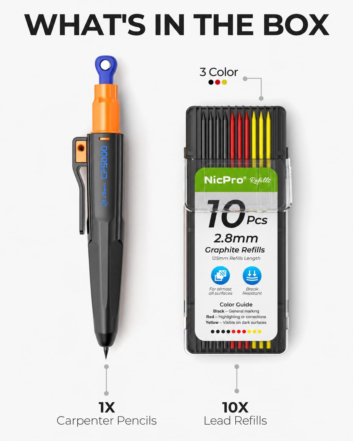 Thumbnail 1 de Nicpro CP5000 7-in-1 Magnetic Carpenter Pencil, 2.8mm Leads, 40mm Tip