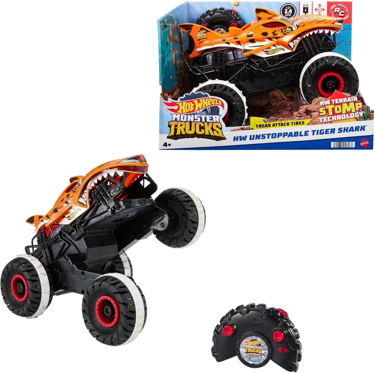 Thumbnail 6 de Hot Wheels Monster Trucks HNV03 : Tiger Shark radiocommandé 1/24, pneus tout-terrain