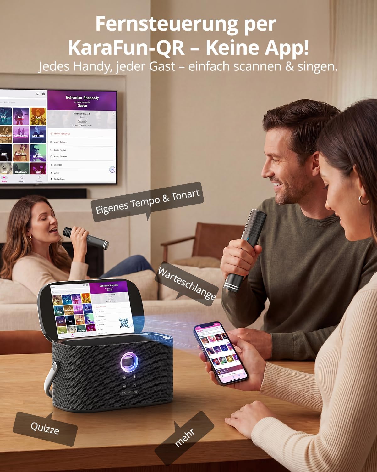 Detalle de Ikarao Shell S2 Karaoke-Maschine: Komplettsystem mit Textanzeige, 140 W, Bluetooth, HDMI inkl. KaraFun