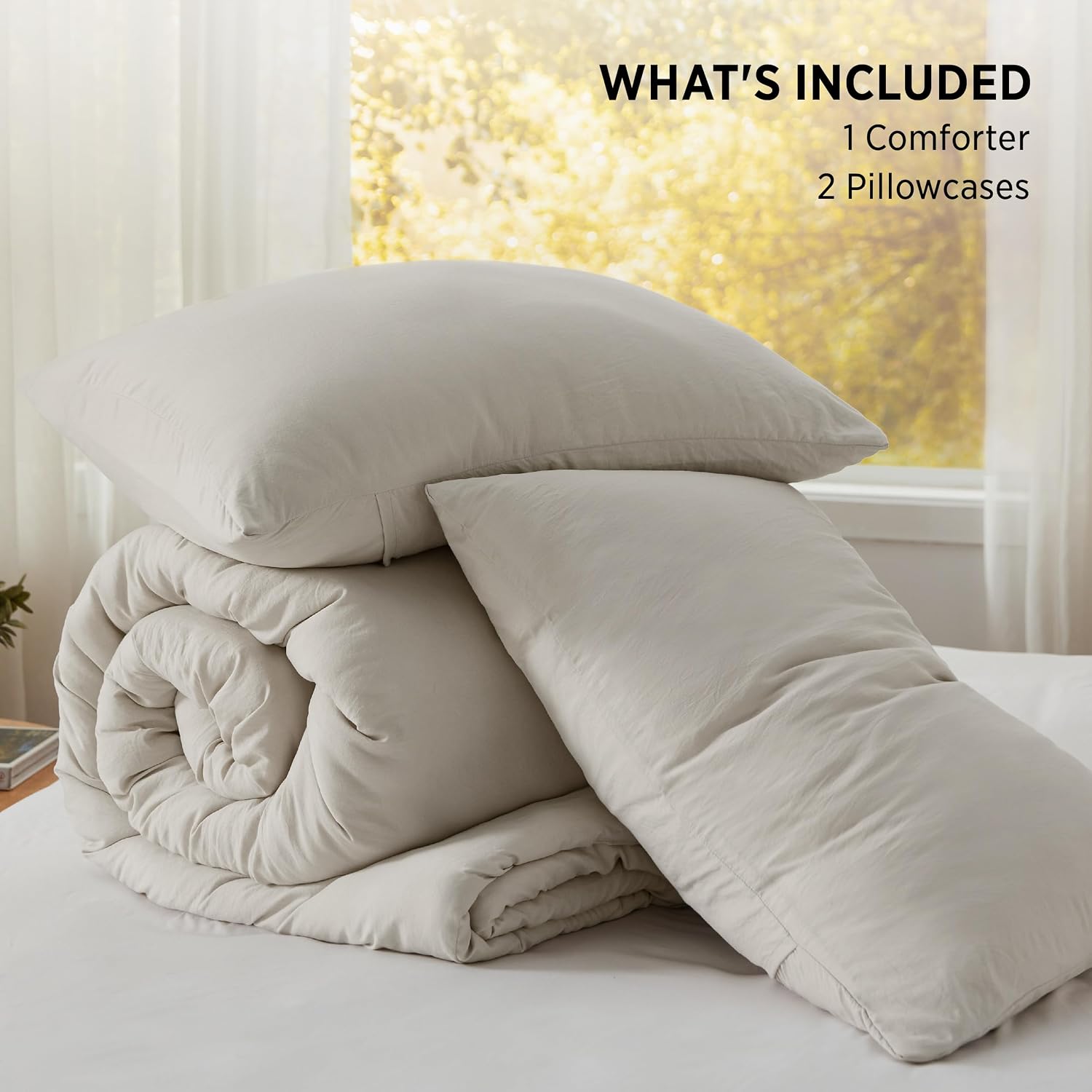 Thumbnail 6 de Bedsure BB349B2 Queen Comforter Set, Beige, Prewashed and Machine-Washable
