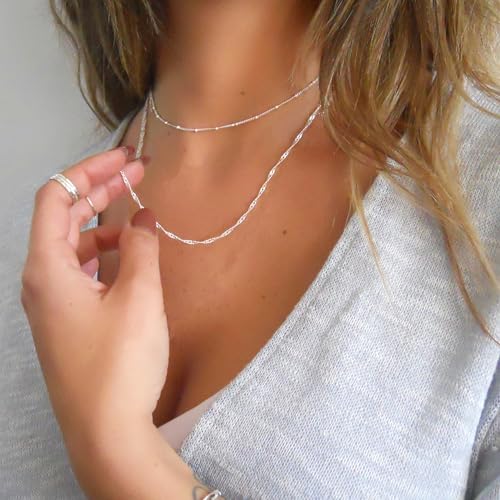 Thumbnail 5 de Annika Bella Silver Satellite Choker Necklace for Women — Adjustable 13–16 Inch, Waterproof Curb Ball Chain