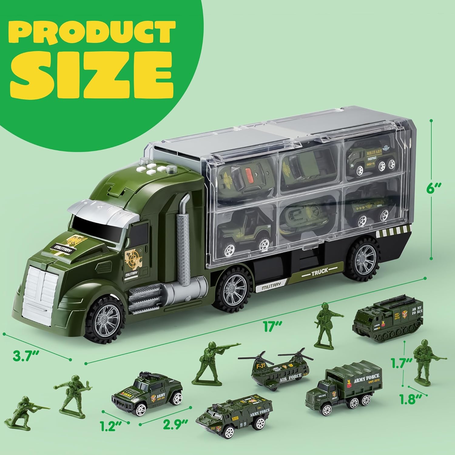 Thumbnail 6 de JOYIN 25 in 1 Military Truck Army Vehicle Toy Set with Lights & Sounds and Soldier Figures