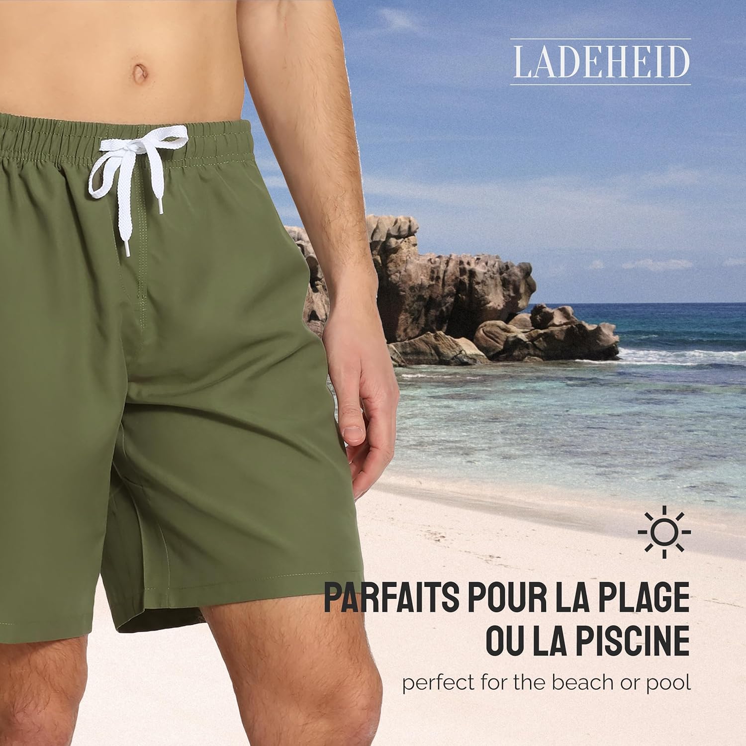 Thumbnail 4 de Ladeheid Short de Bain Homme - Séchage rapide avec filet intérieur, POCHES et ceinture ajustable LA40-129