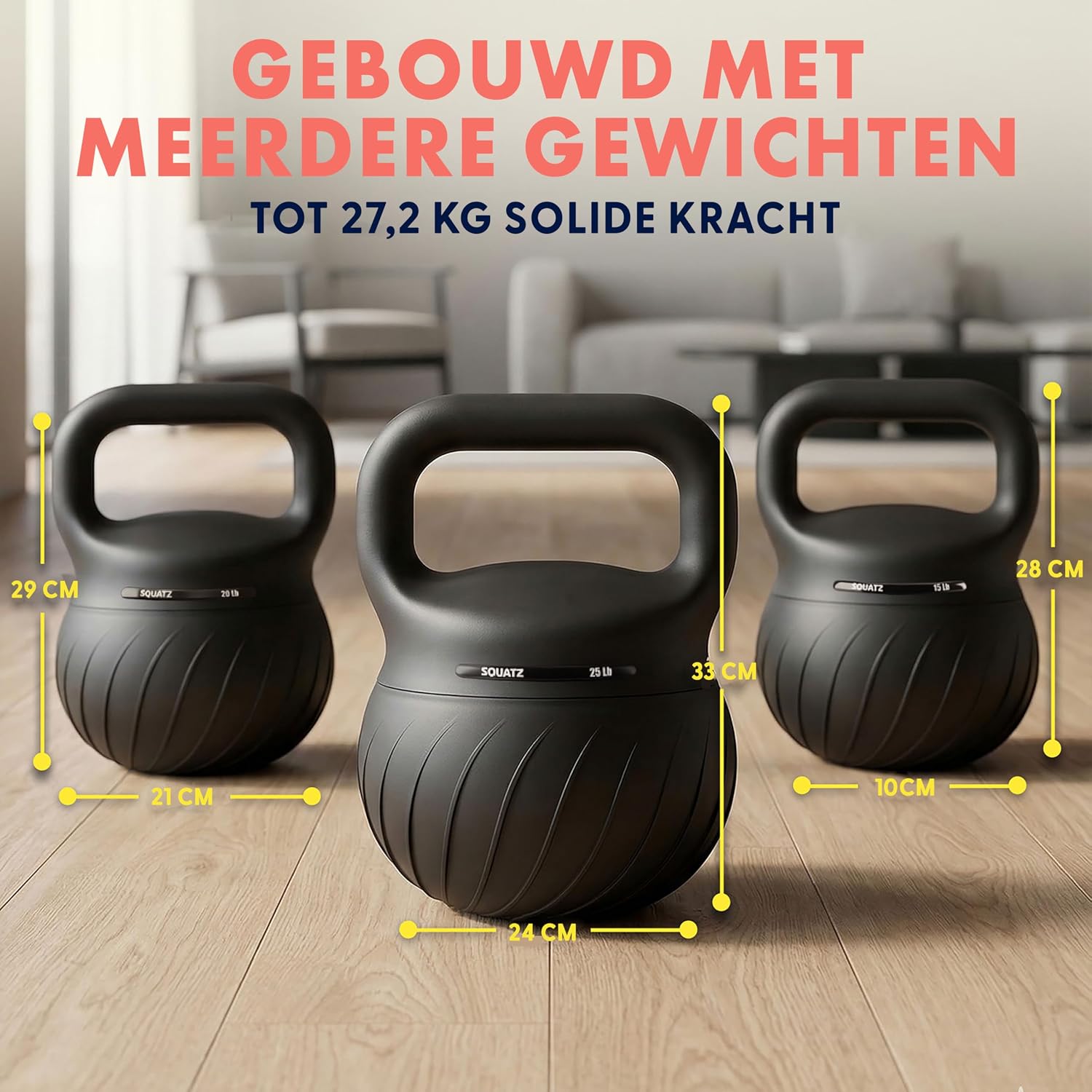 Thumbnail 6 de SQUATZ SQKBSFT60BK Soft Drop kettlebellset met gedempte basis en brede grip