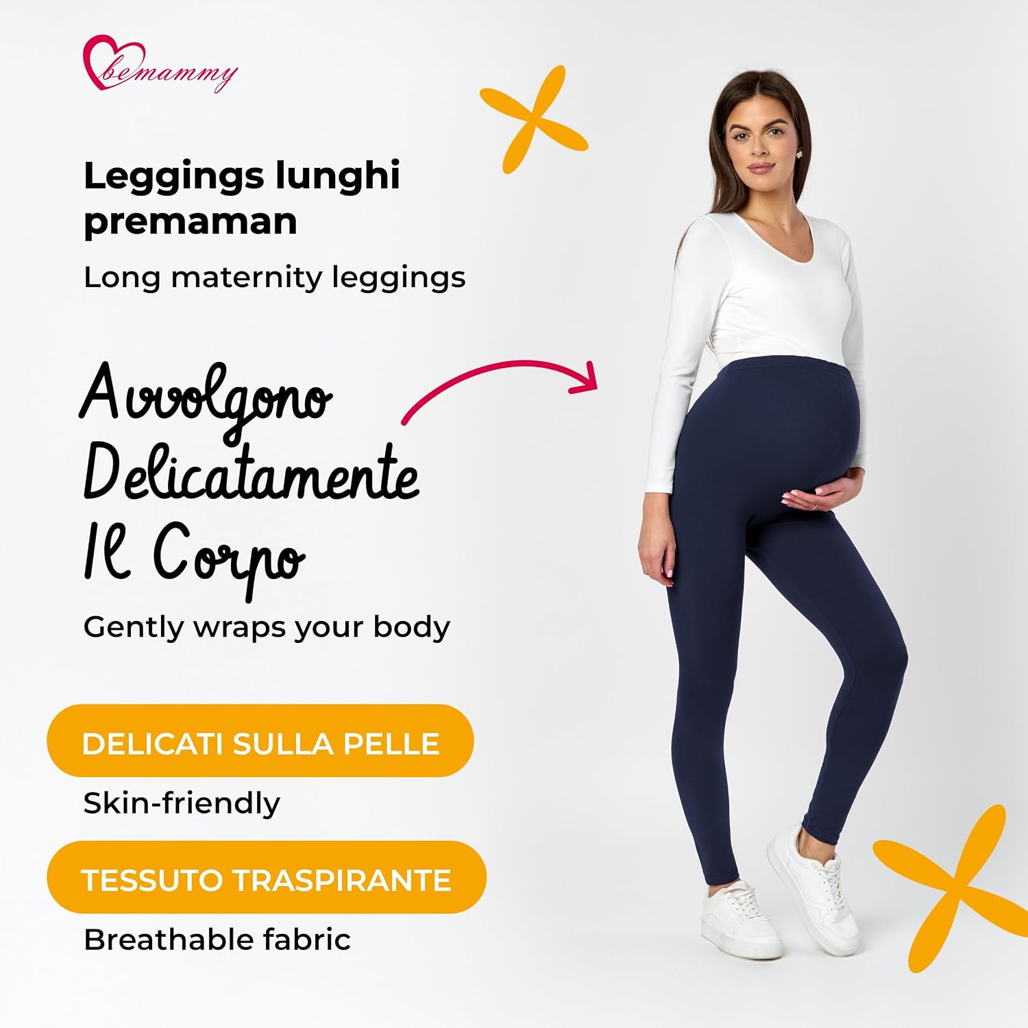 Detalle de Be Mammy Leggings premaman lunghi a vita alta BE20-230