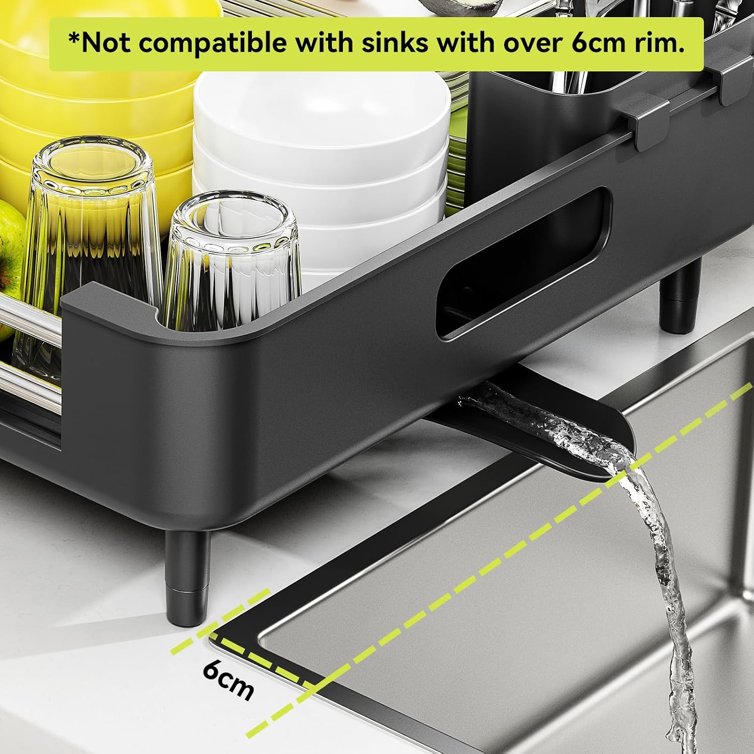 Detalle 2 de Urackify Extendable Stainless Steel Dish Rack, Black, with Swivel Drain Spout