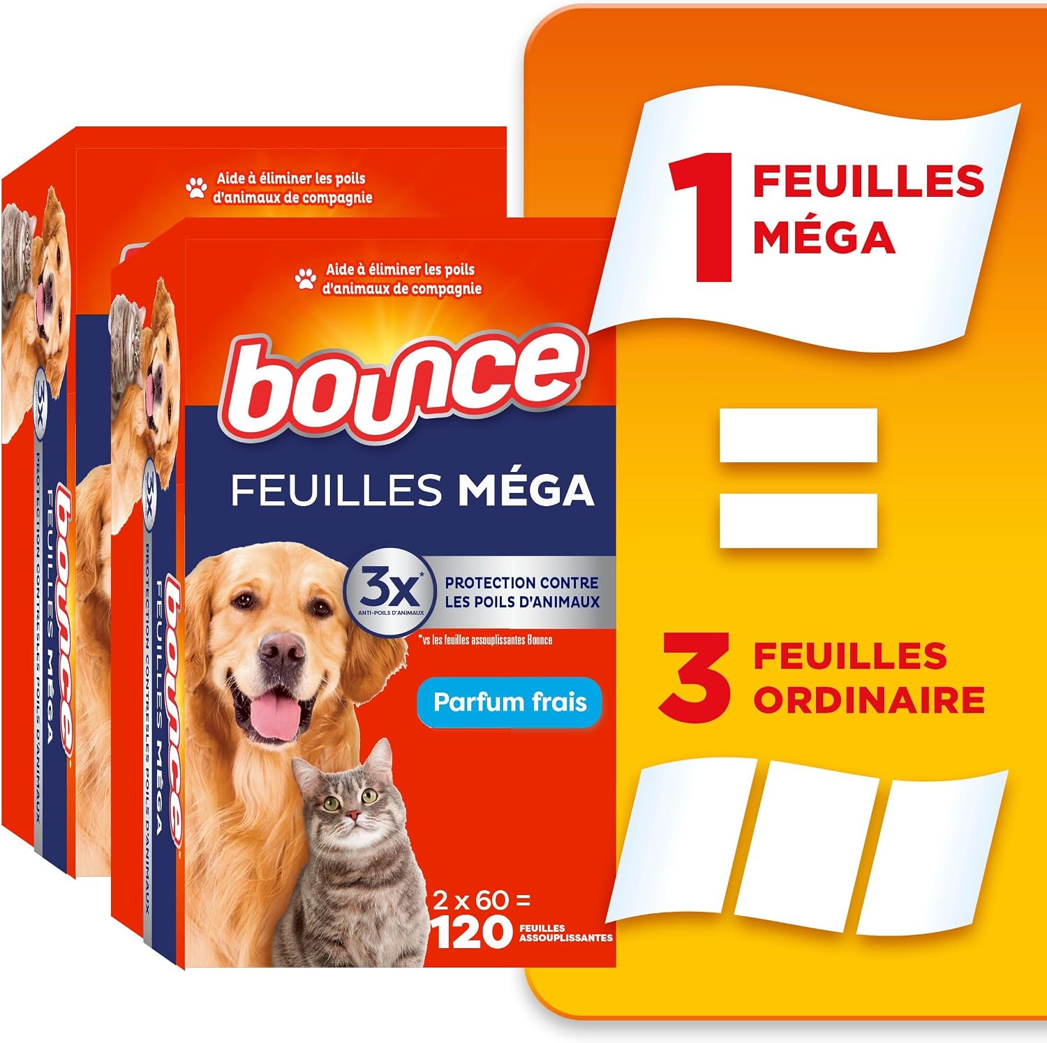 Detalle 2 de Bounce Bounce-1 Mega Dryer Sheets, 3X Pet Hair Fighters, 120 Count