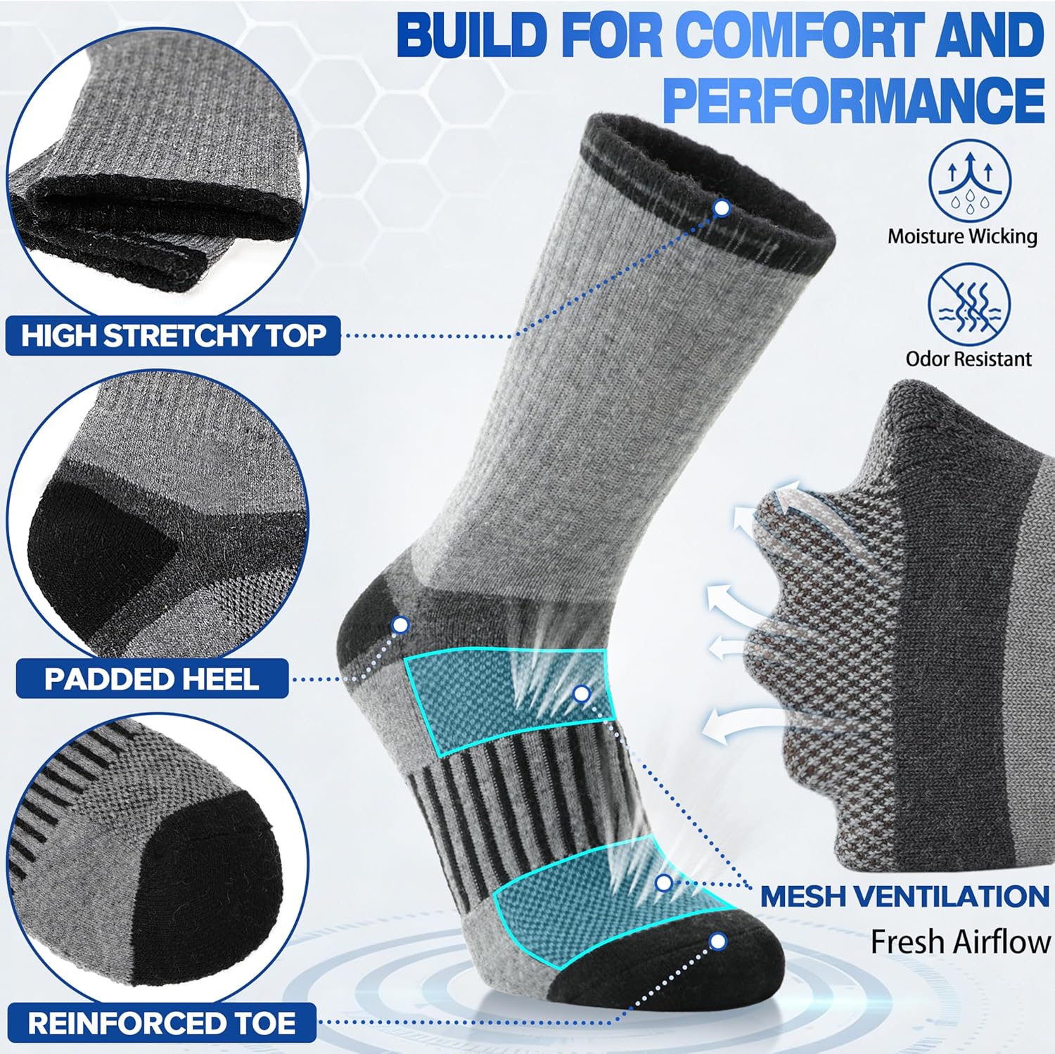 Thumbnail 3 de Merino Wool Hiking Socks 5 Pairs