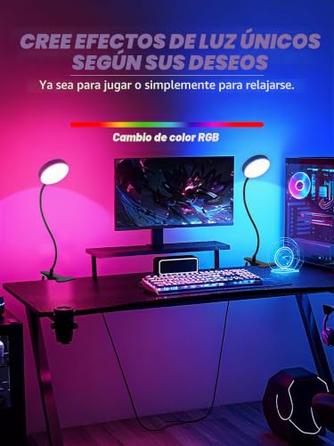 Thumbnail 4 de Lámpara de lectura con pinza ReinHoo: 72 LEDs, 10 colores RGB y 10 intensidades, USB incluido