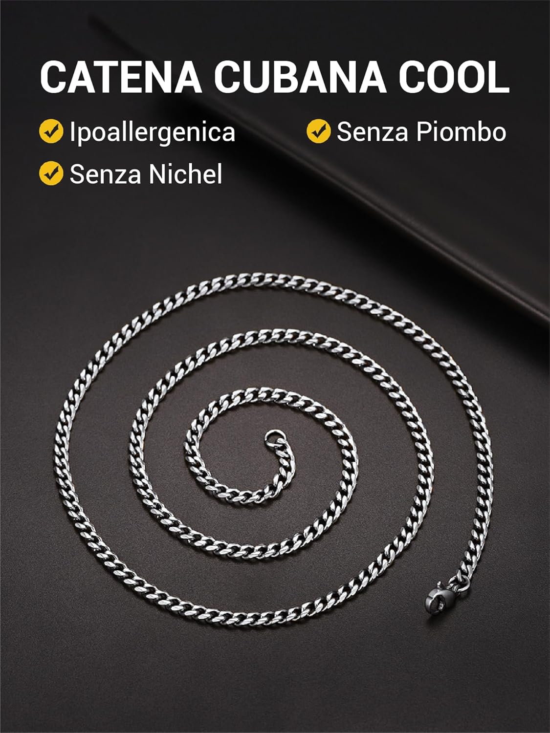 Thumbnail 6 de PROSTEEL Collana cubana a catena in acciaio INOX 316L, placcato e spessori 3–12 mm (35–75 cm) con confezione