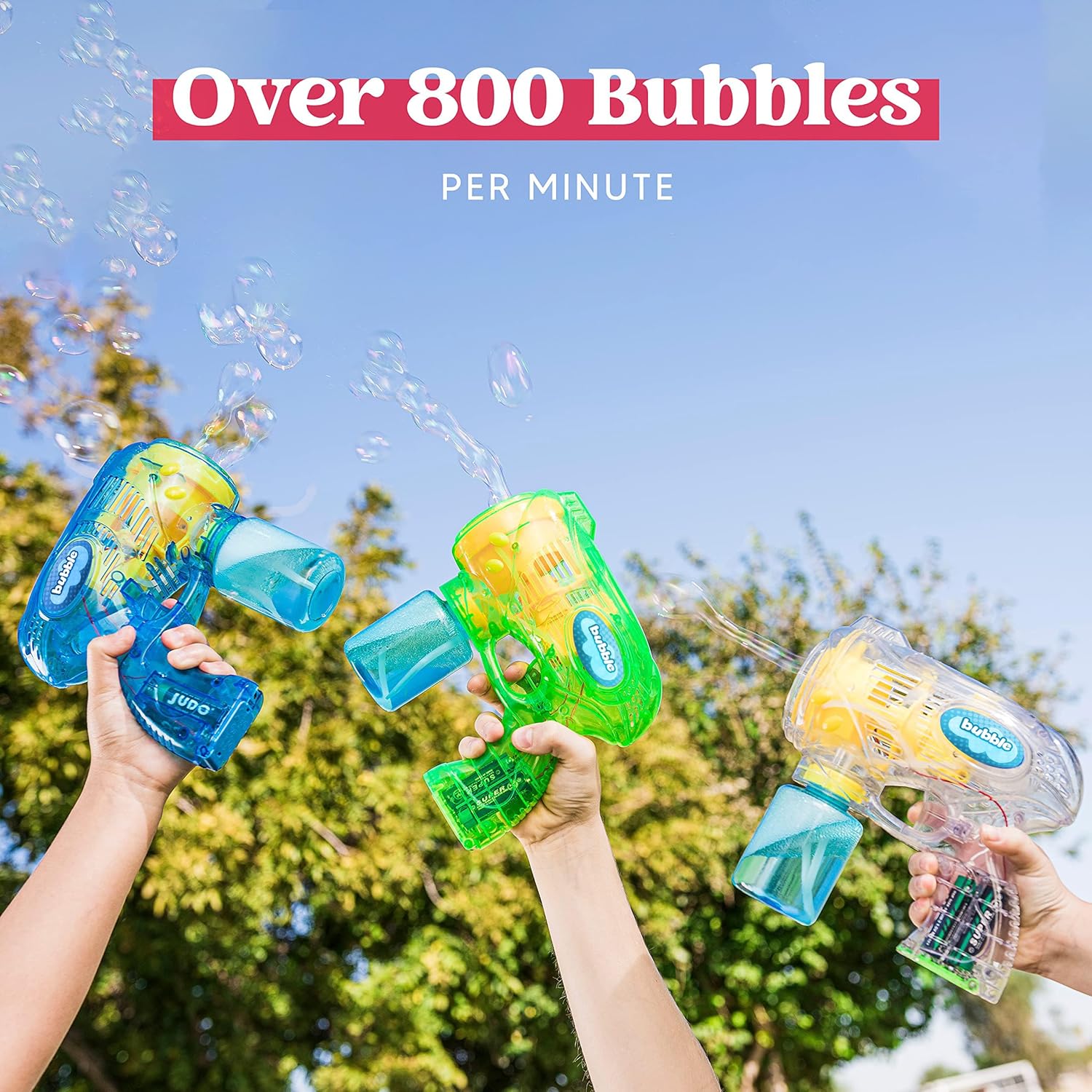 Detalle de JOYIN 3 Packs Bubble Guns with 3 Solutions: A Fun, Safe Bubble Maker Kit for Kids