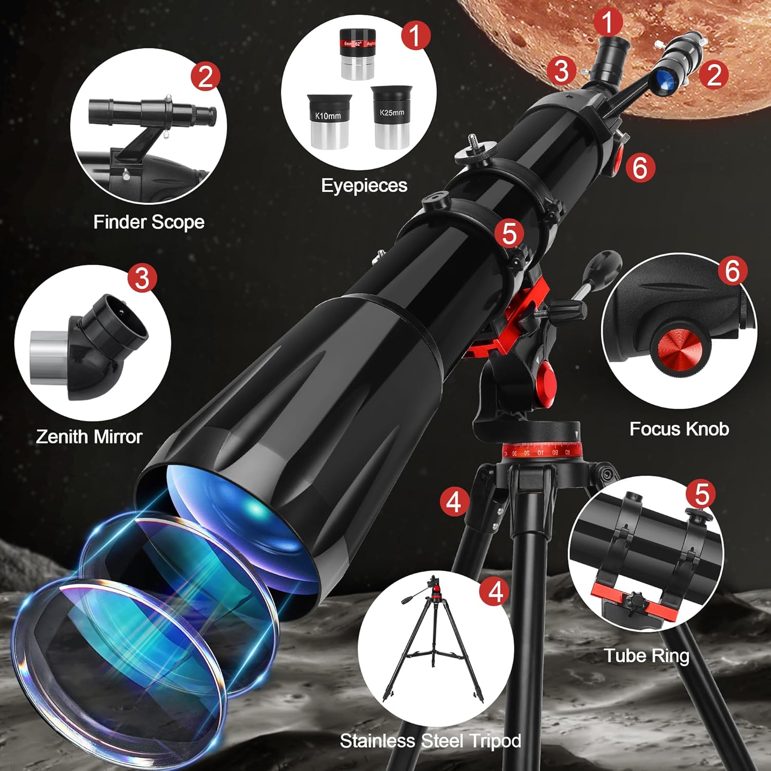 Thumbnail 5 de HETEKAN Telescope 90mm Aperture 450X Magnification