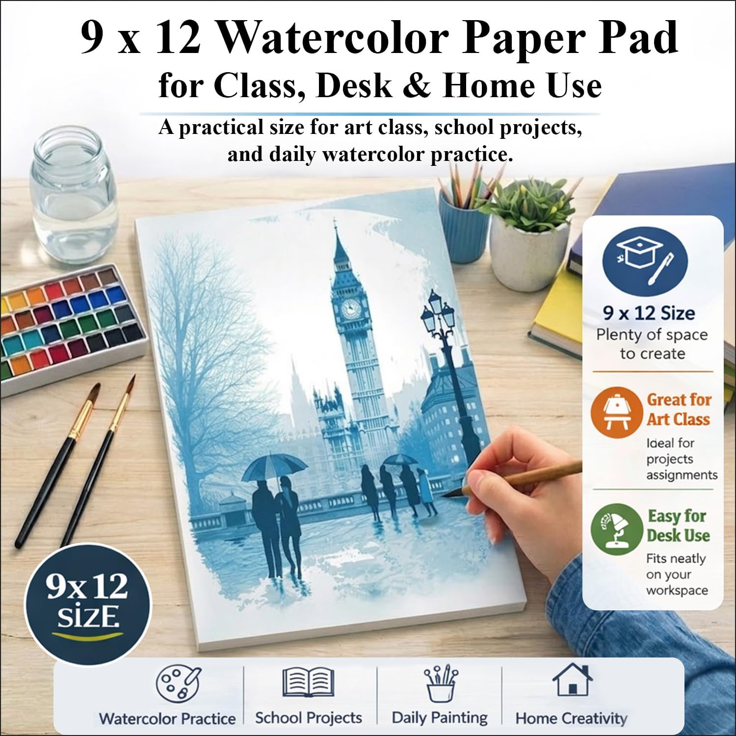 Detalle de Ogfu Watercolor Paper Pad (9"x12", 140 lb / 300 gsm) Cold Press, Acid-Free
