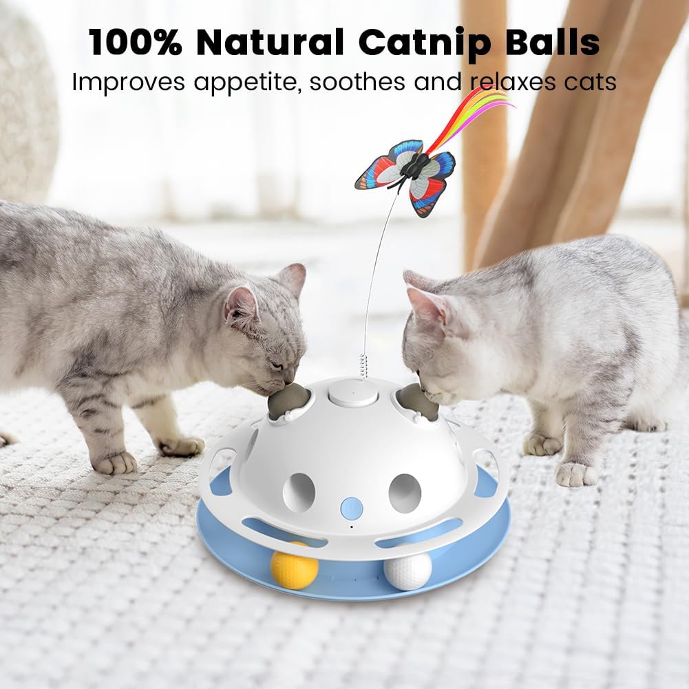 Detalle de VOSFEEL 4 in 1 Interactive Cat Toy: Smart Carousel with Catnip, Feathers and Handmade Butterfly