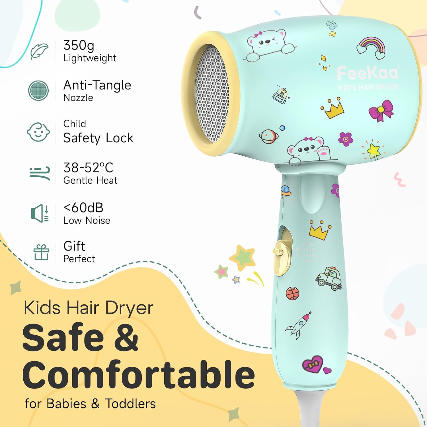 Detalle 2 de Feekaa Kids Hair Dryer 550W for Children 🎀