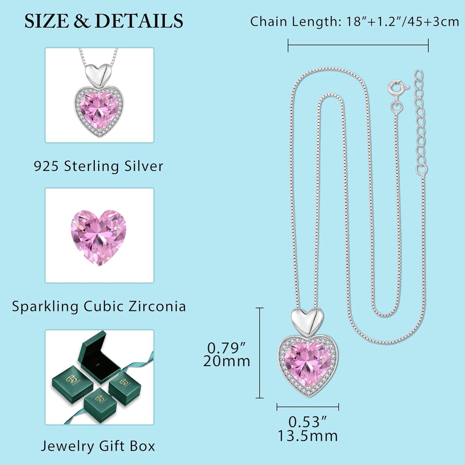 Thumbnail 4 de FJ Herz-Kette Damen 925 Sterling Silber mit Geburtsstein-Anhänger (Herz) – Geburtsstein-Halskette