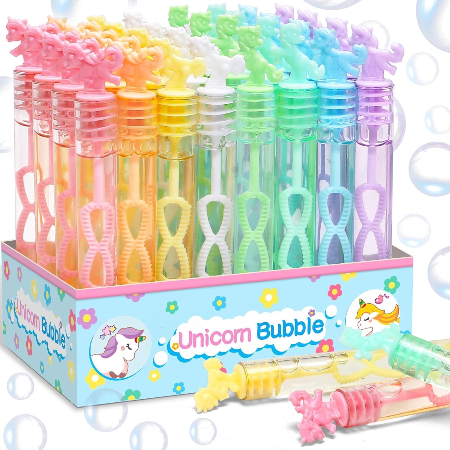 Detalle de Cawiew Pastel Unicorn Mini Bubble Wands, 32-Piece Party Favor Set
