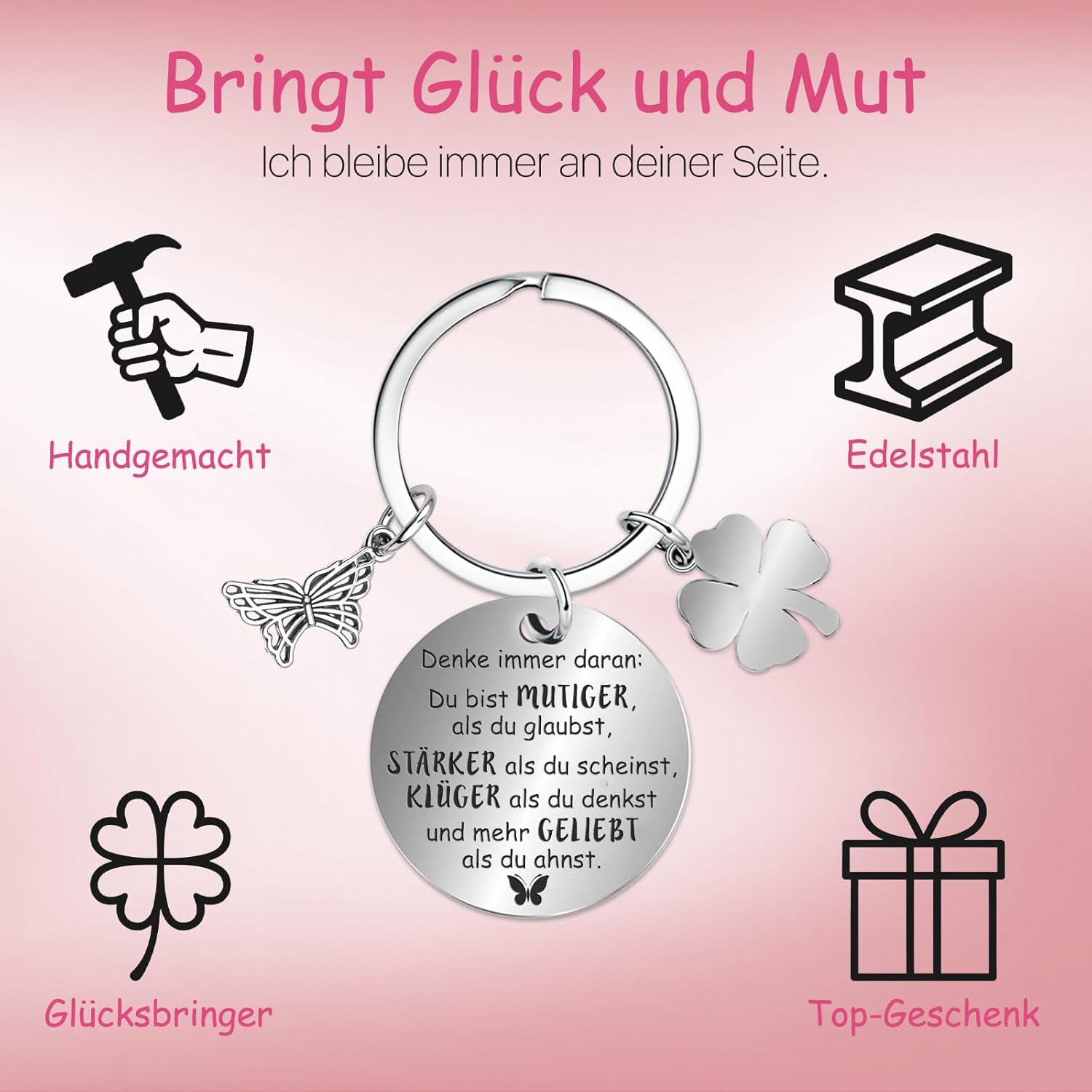 Thumbnail 5 de Farbeele Positive Schmetterling & Glücksbringer-Schlüsselanhänger (Pocket Hug) als Mutmacher-Geschenk