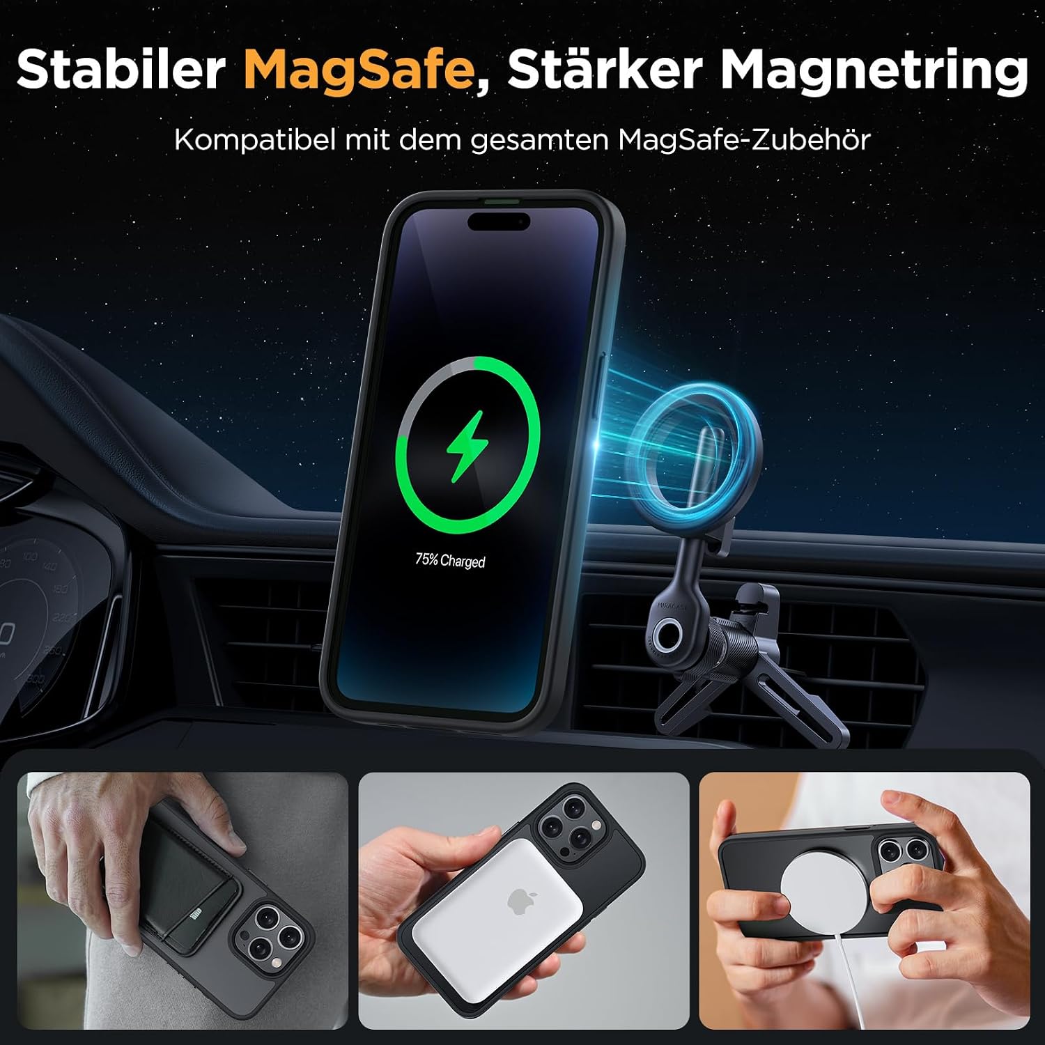 Detalle de Miracase Hülle für iPhone 14 Pro (6,1 Zoll) mit MagSafe, 2 Panzer Glas – Militärschutz & Magnetkraft, matt-schwarz