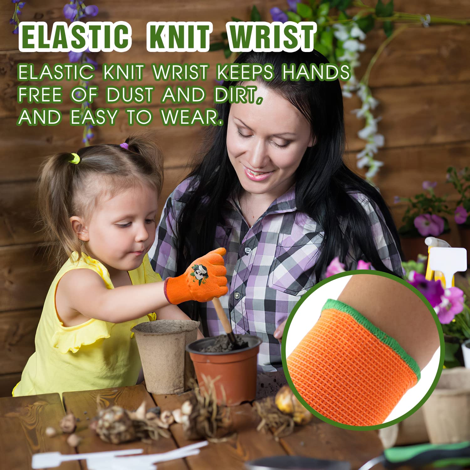 Thumbnail 3 de HANDLANDY kids gardening gloves (3 pairs) with nitrile coating, elastic wrist and breathable knit lining, Size M (age 5–6)