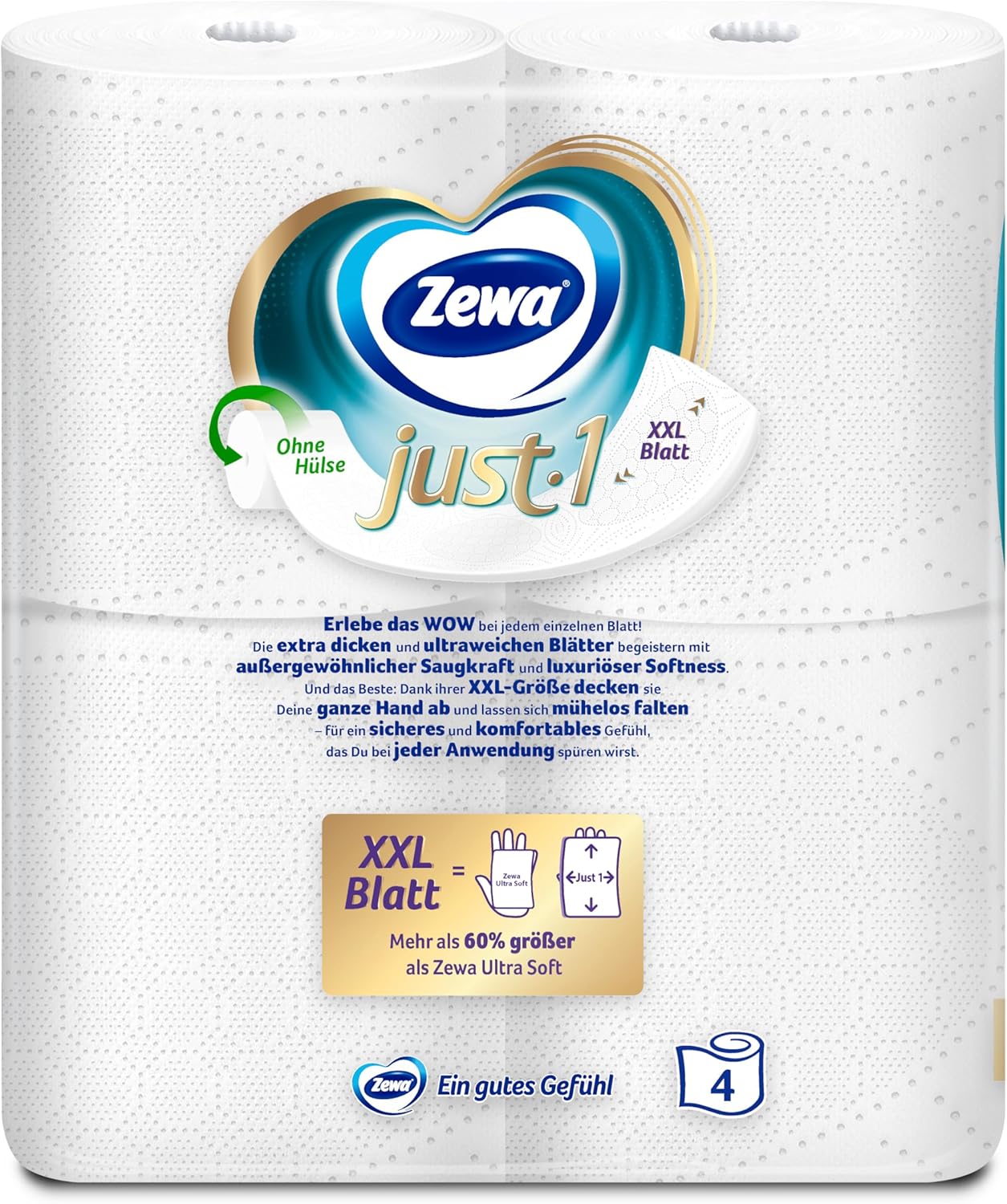 Detalle de Zewa Just1 Toilettenpapier 7×4 Rollen, 99 Blatt pro Rolle 🧻