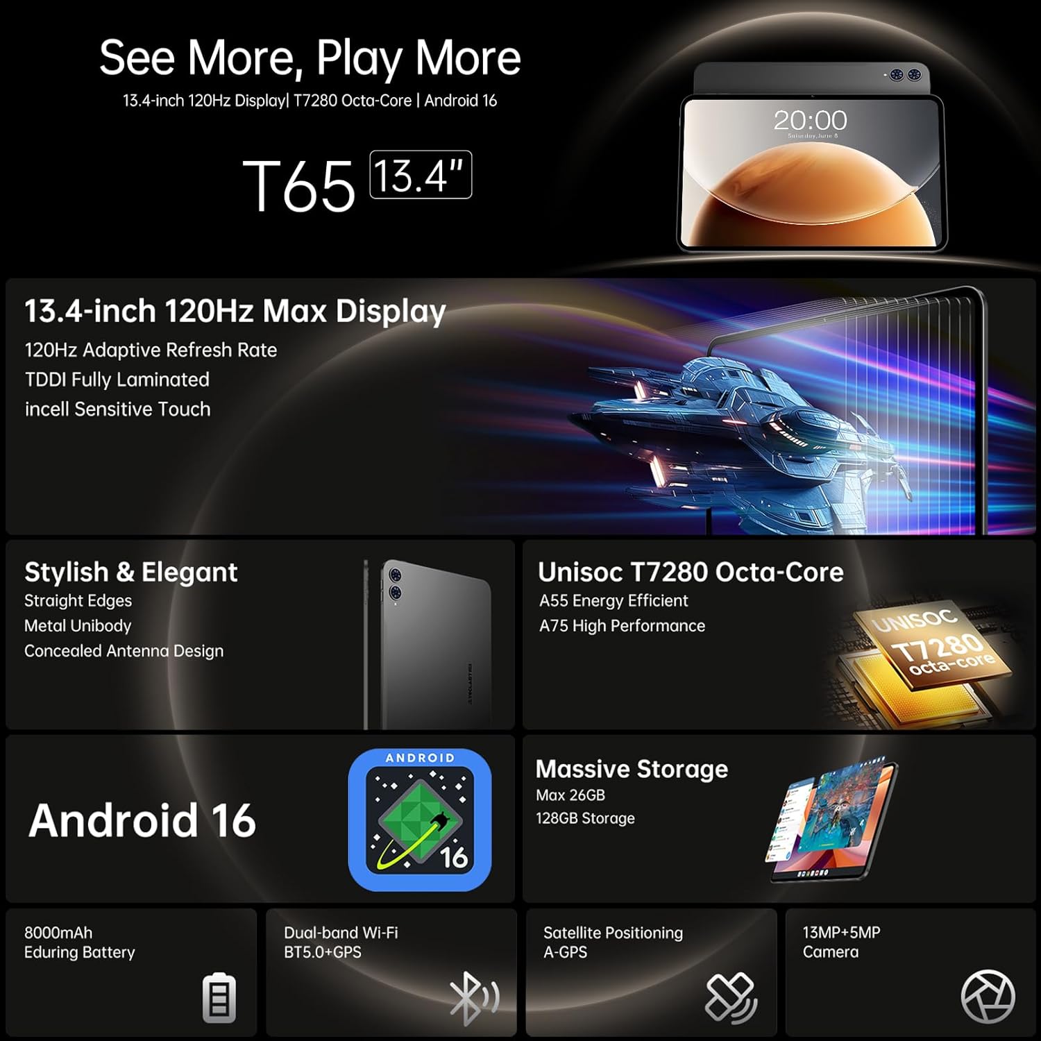 Detalle de TECLAST T65 13.4-inch Android 16 tablet