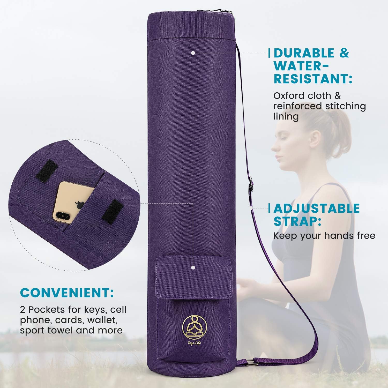 Detalle de Gonex Yoga Mat Bag (Full-Zip) – Waterproof Oxford Carry Bag with 2 Cargo Pockets & Adjustable Strap