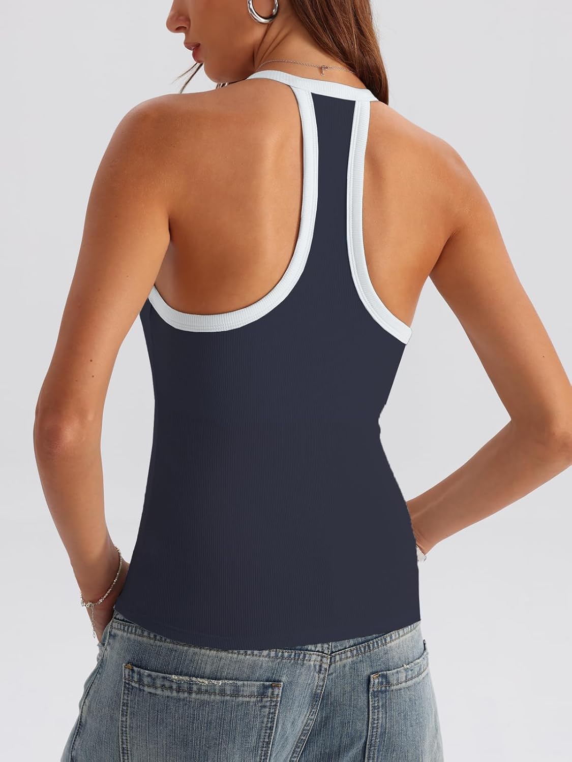 Detalle 2 de Danysu V Neck Cotton Tank Tops with Built-in Shelf Bra