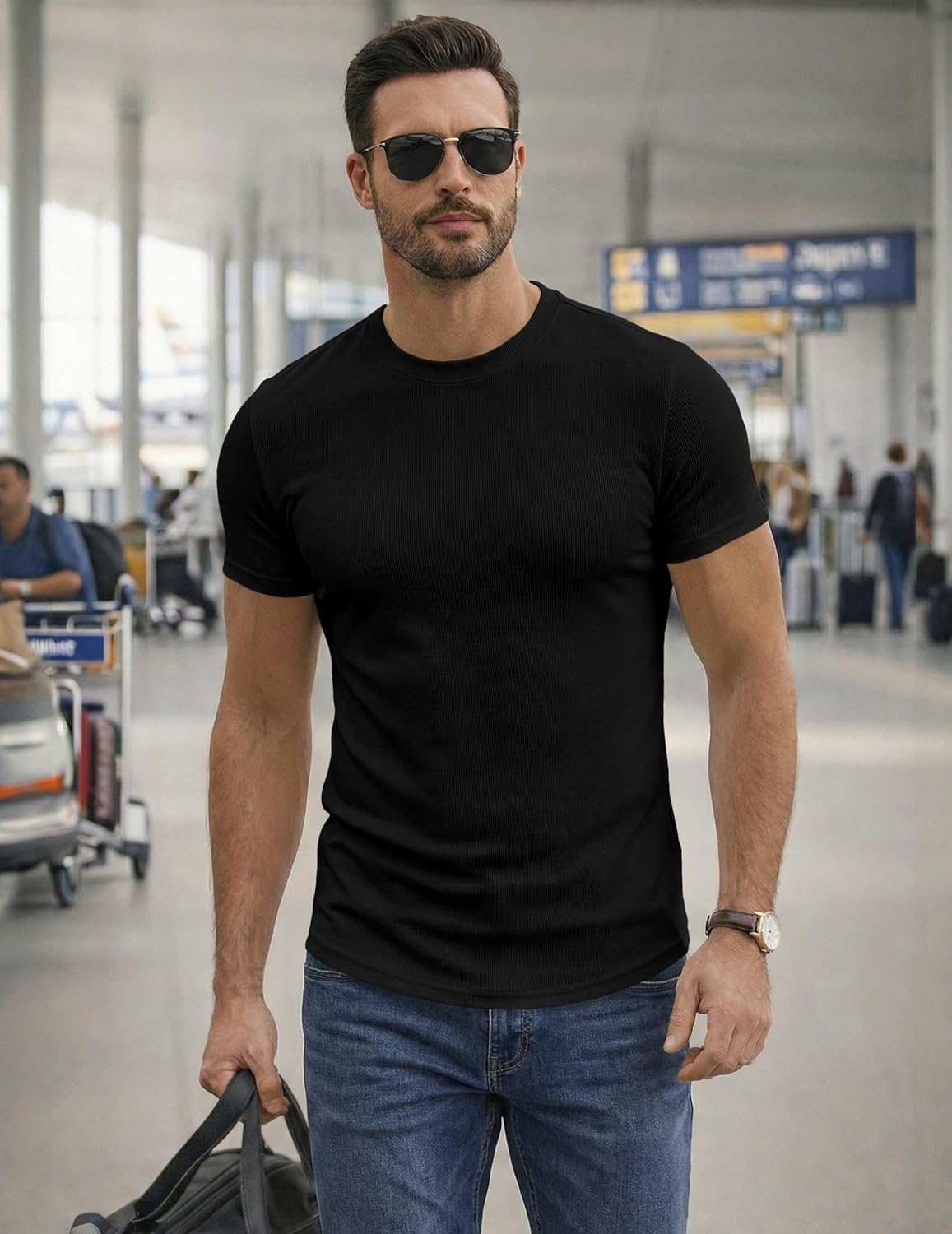 Thumbnail 2 de JMIERR Men’s Short Sleeve Muscle Slim Fit Longline T-Shirt for Gym & Summer