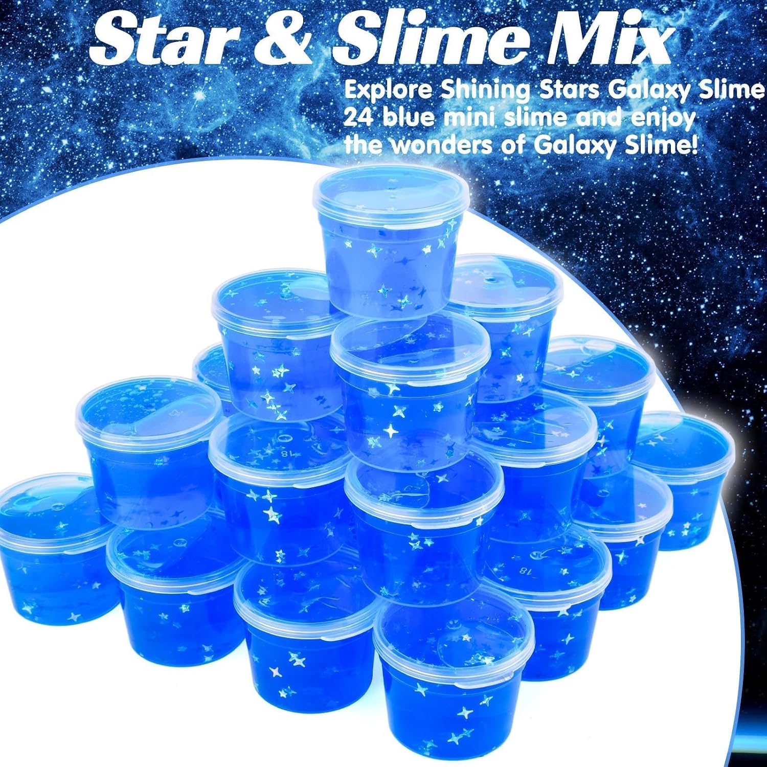 Thumbnail 1 de 24 Pack Blue Galaxy Slime Party Favors, Individual Lidded Cups with Stars