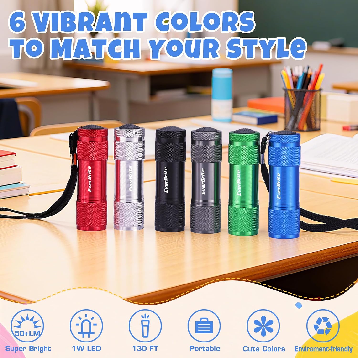 Detalle 2 de EverBrite E000007 18-Pack Mini LED Flashlights, Aluminum, 6 Colors