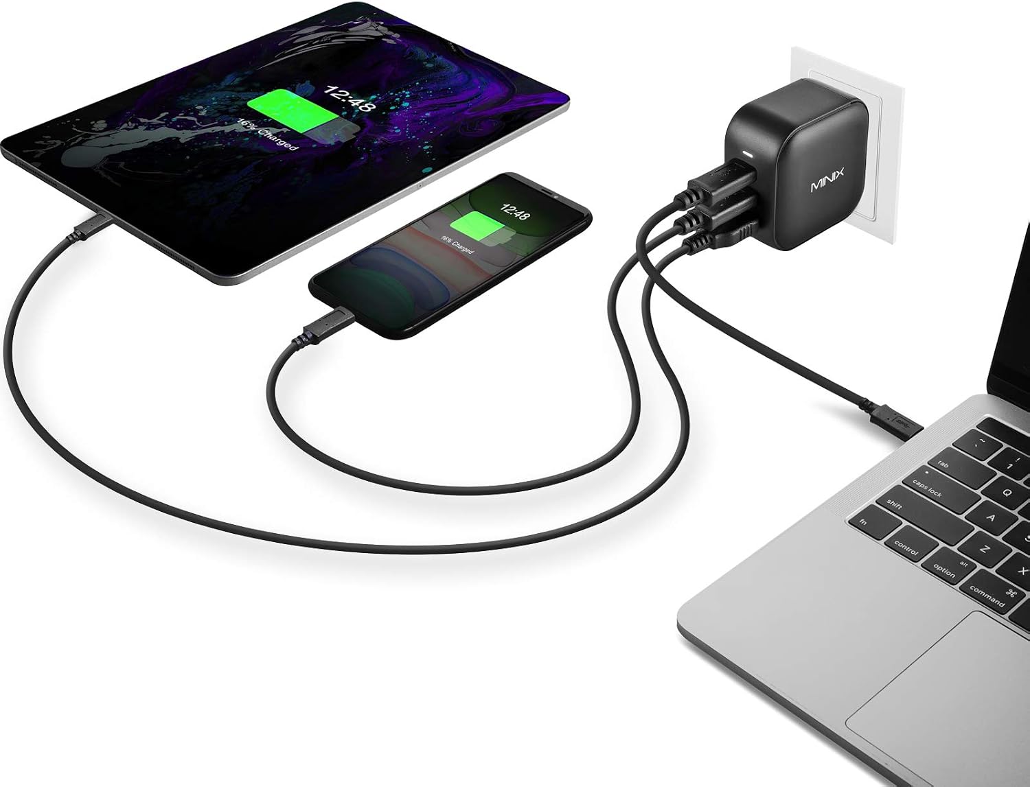 Detalle de MINIX 66W Turbo 3-Port GaN Wall Charger (NEO P1) – Compact, Smart 66W Power Hub