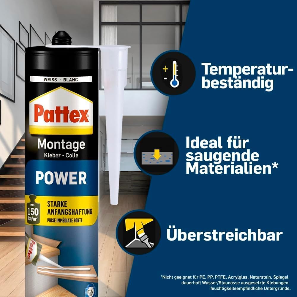Thumbnail 2 de Pattex Montagekleber Power – starker Kleber für absorbierende Materialien (370 g)