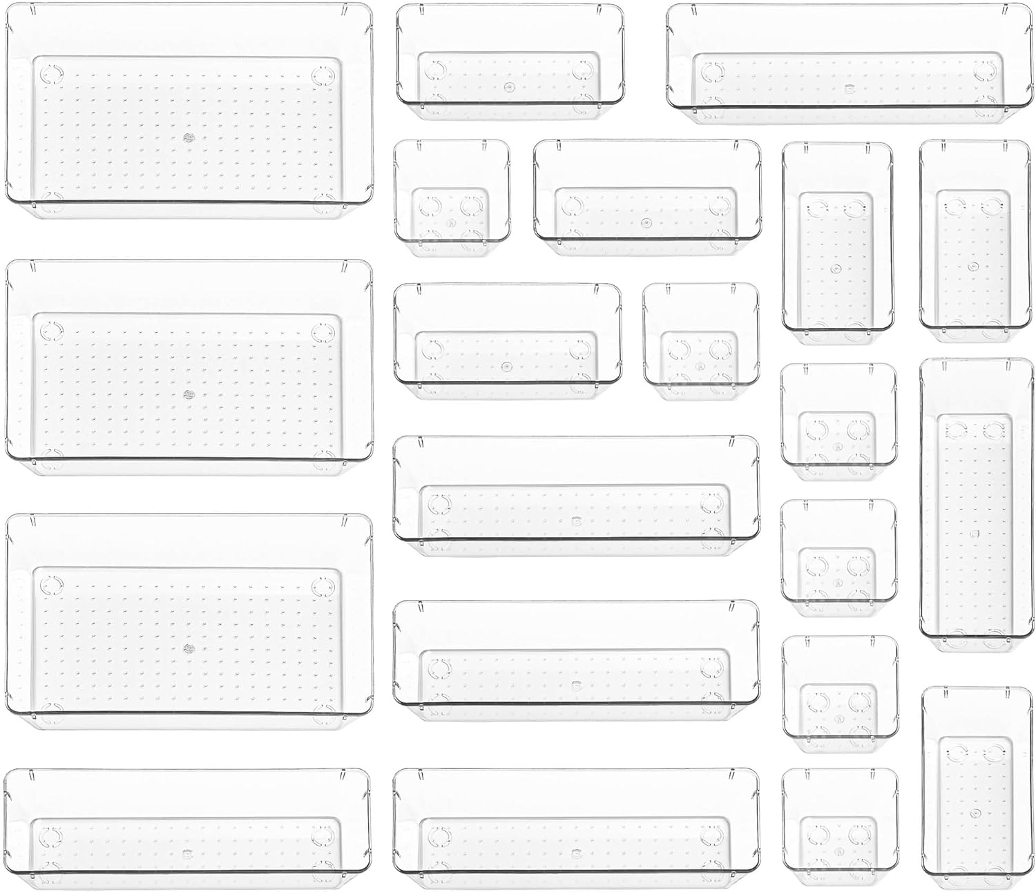 Detalle de Stackzy Drawer Organiser Set – Clear 21‑Piece Makeup and Kitchen Drawer Tray Organisation