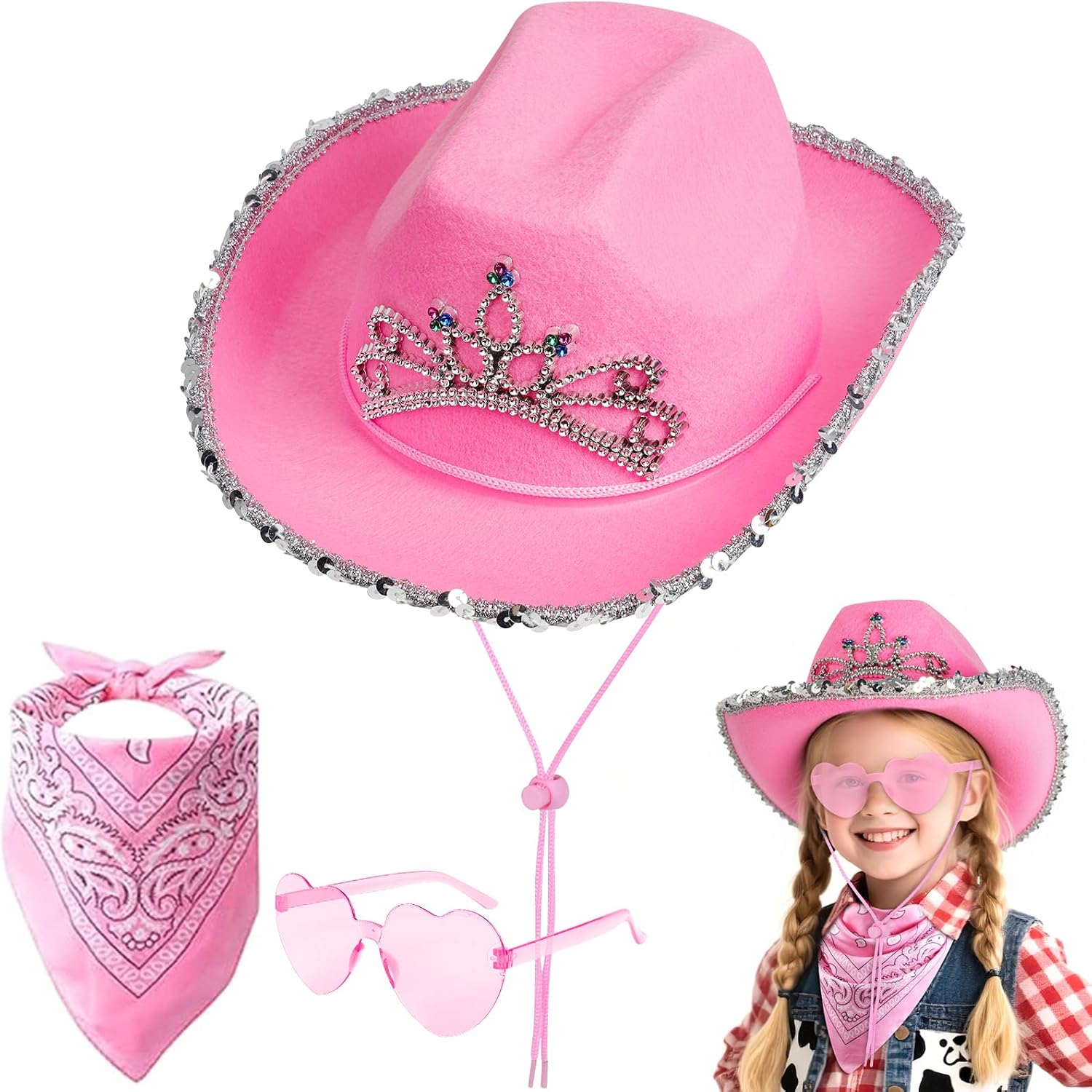 Detalle de AUYAO CowboyHut Kinder Fashion Westernhut – vielseitiges Kostüm-Set mit Bandana und Sonnenbrille