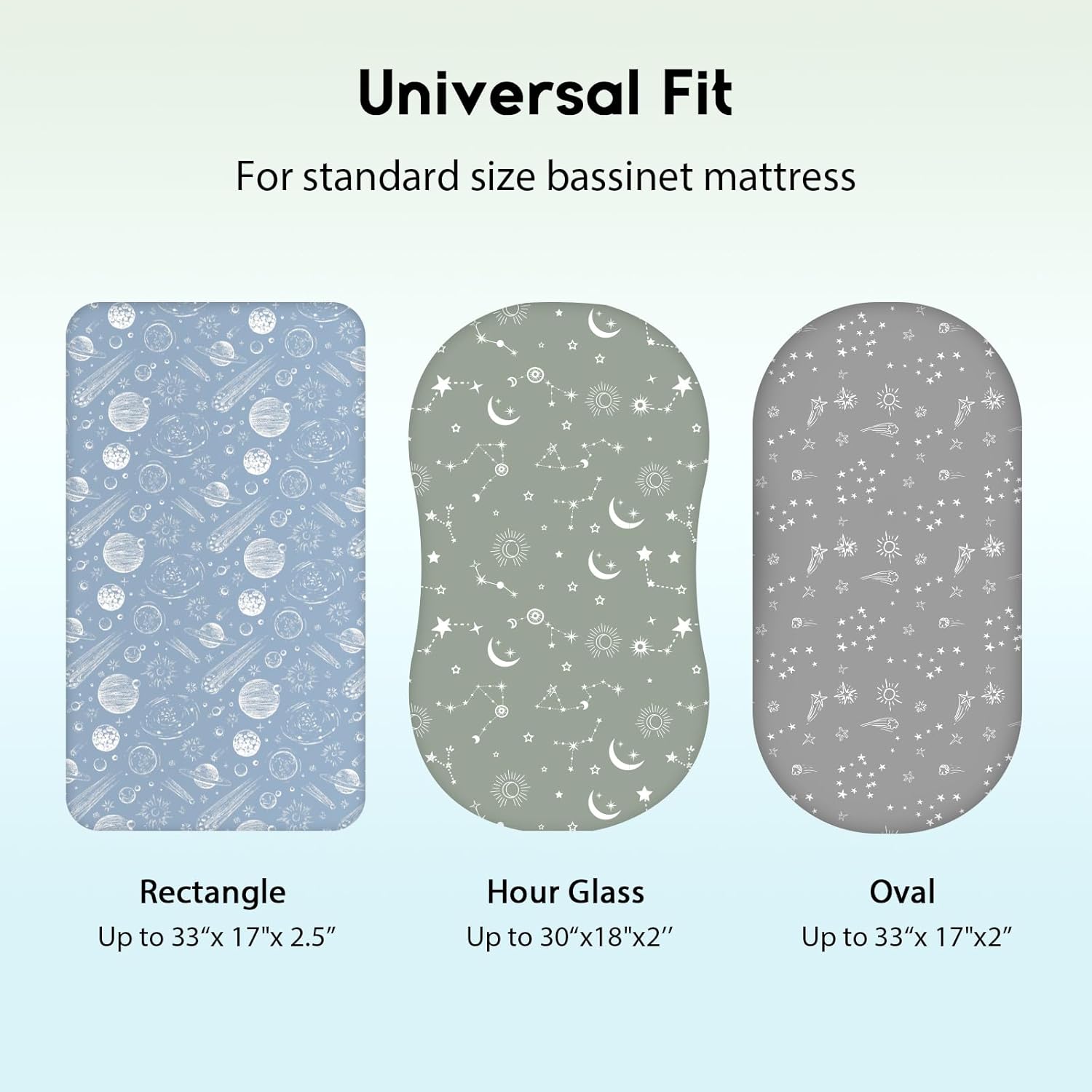 Thumbnail 2 de Unnivoll Moses Basket Sheets 3 Pack (Super Soft & Breathable) – Fitted Pram Sheet Set, Gray Green Constellation