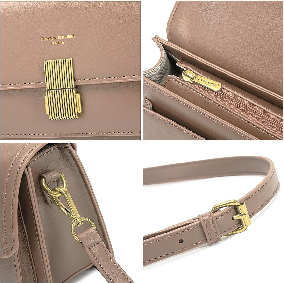 Thumbnail 4 de David Jones Petit sac bandoulière femme en simili cuir PU rigide marron taupe
