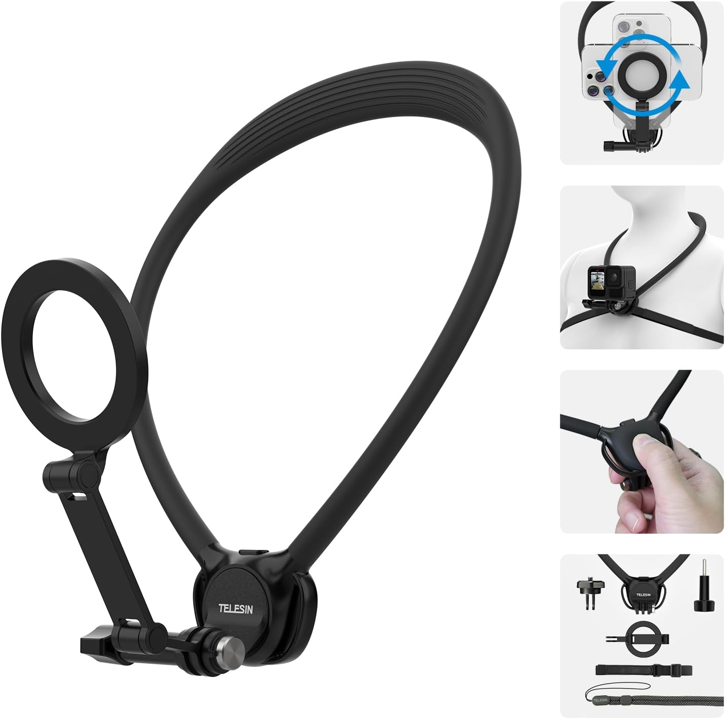 TELESIN SE 2.0: supporto per collo magnetico per iPhone, Android e action cam – stabilità e versatilità in POV