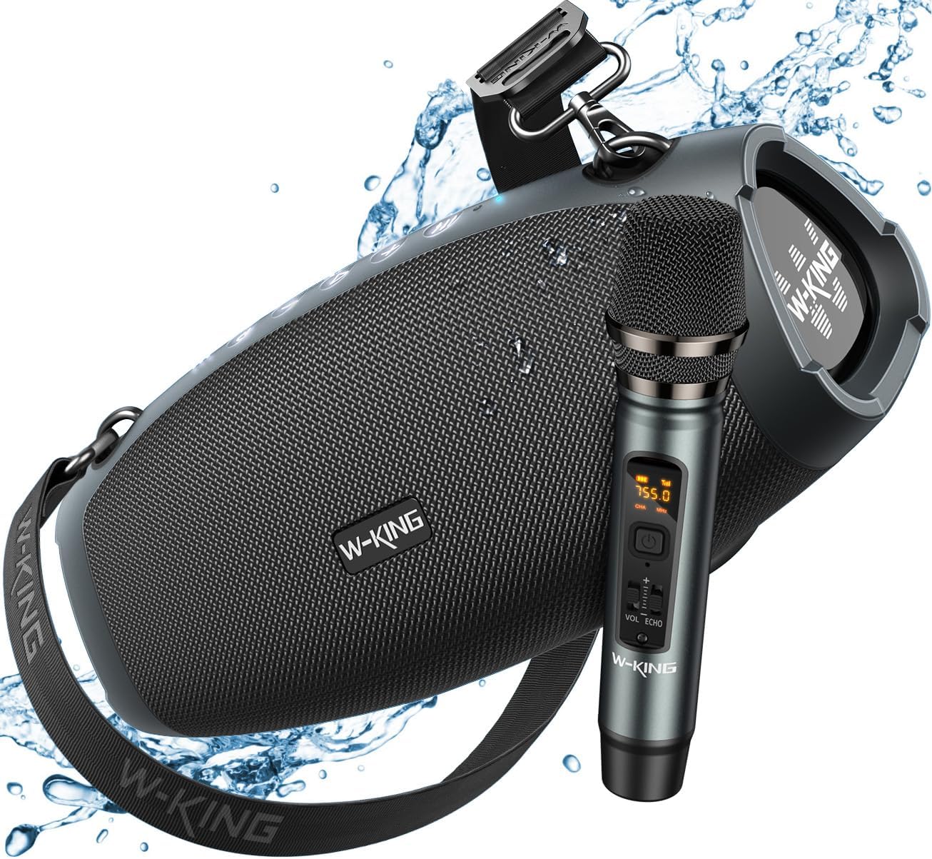 Detalle de W-KING Bluetooth-Lautsprecher (70 W RMS/120 W Peak) mit kabellosem Mikrofon, IPX6 – Outdoor-Box für Musik & Ansagen