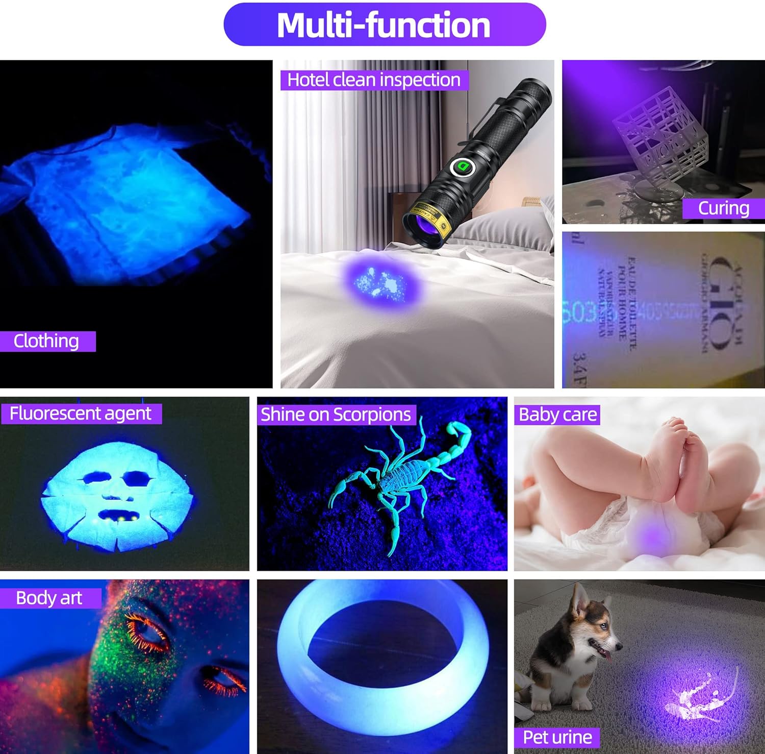Thumbnail 4 de DARKDAWN UV Torch 395nm Flashlight (USB rechargeable) for pet urine stain detection & UV resin curing