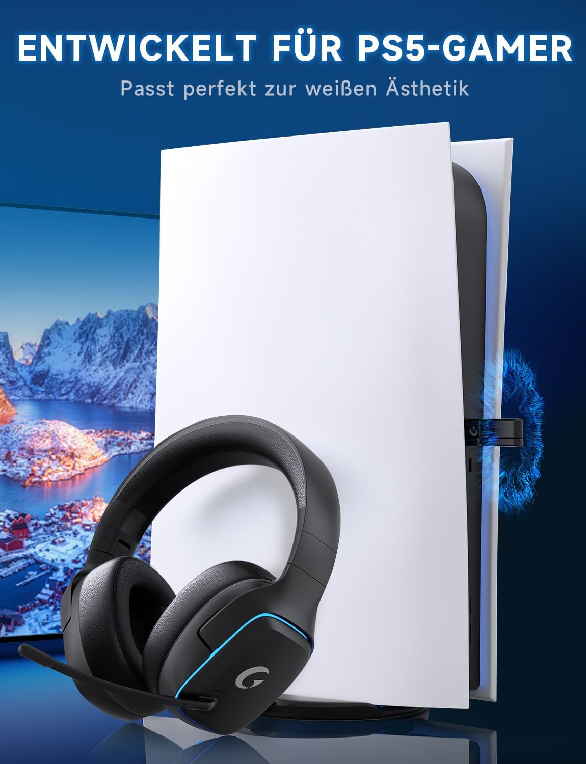 Thumbnail 1 de Gvyugke Wireless Gaming Headset – 7.1 Surround, 70 h Akku, 2,4 GHz & Bluetooth 5.3, Noise-Cancelling Mikrofon, RGB, faltbar