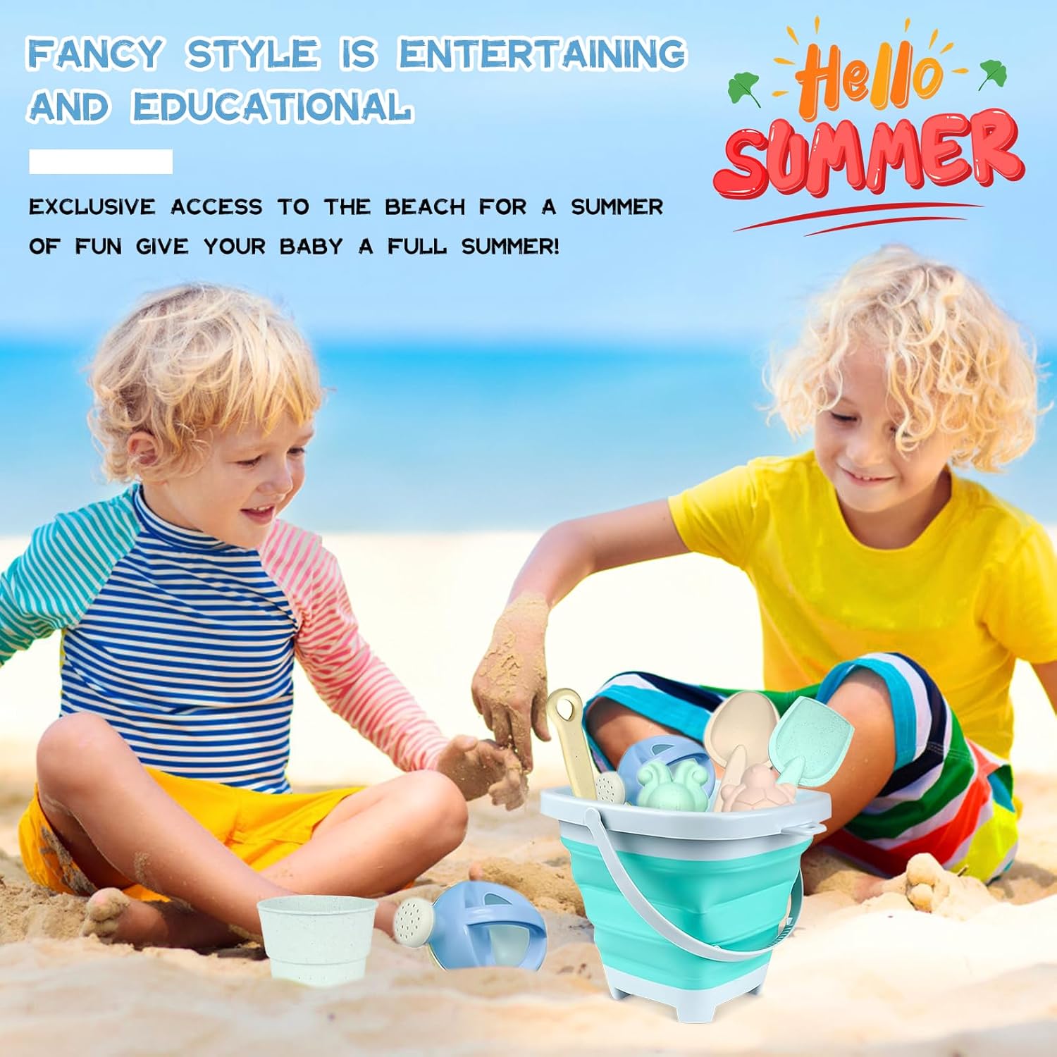 Thumbnail 3 de Taufe set giochi da sabbiera da 11 pezzi con secchio pieghevole e accessori da spiaggia per bambini (Blue)