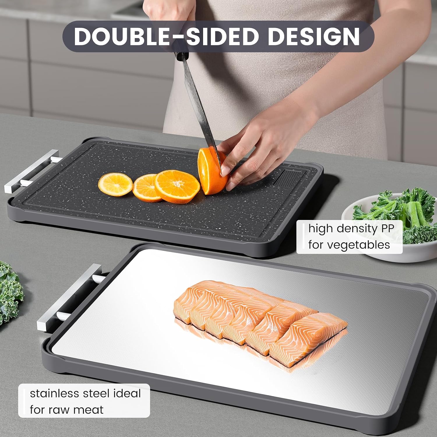 Detalle 2 de Kikcoin Double-Sided Stainless Steel Cutting Board ๐ง