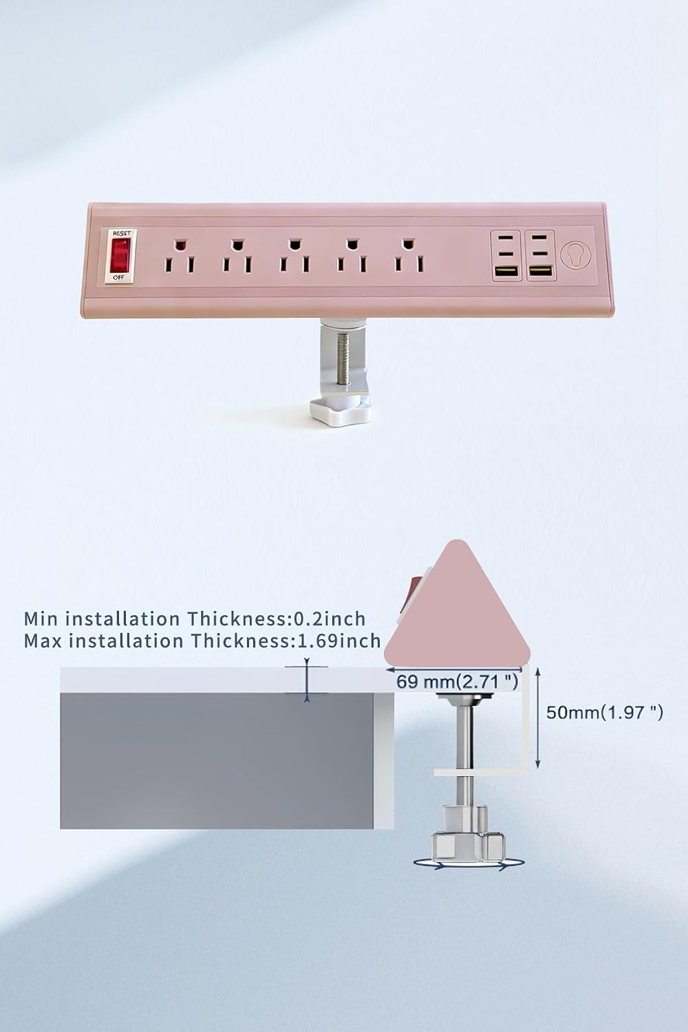 Thumbnail 6 de NYYTGE Desk Clamp Power Strip with Nightlight, 40W Fast Charging (5 AC Outlets, 10FT Cord)
