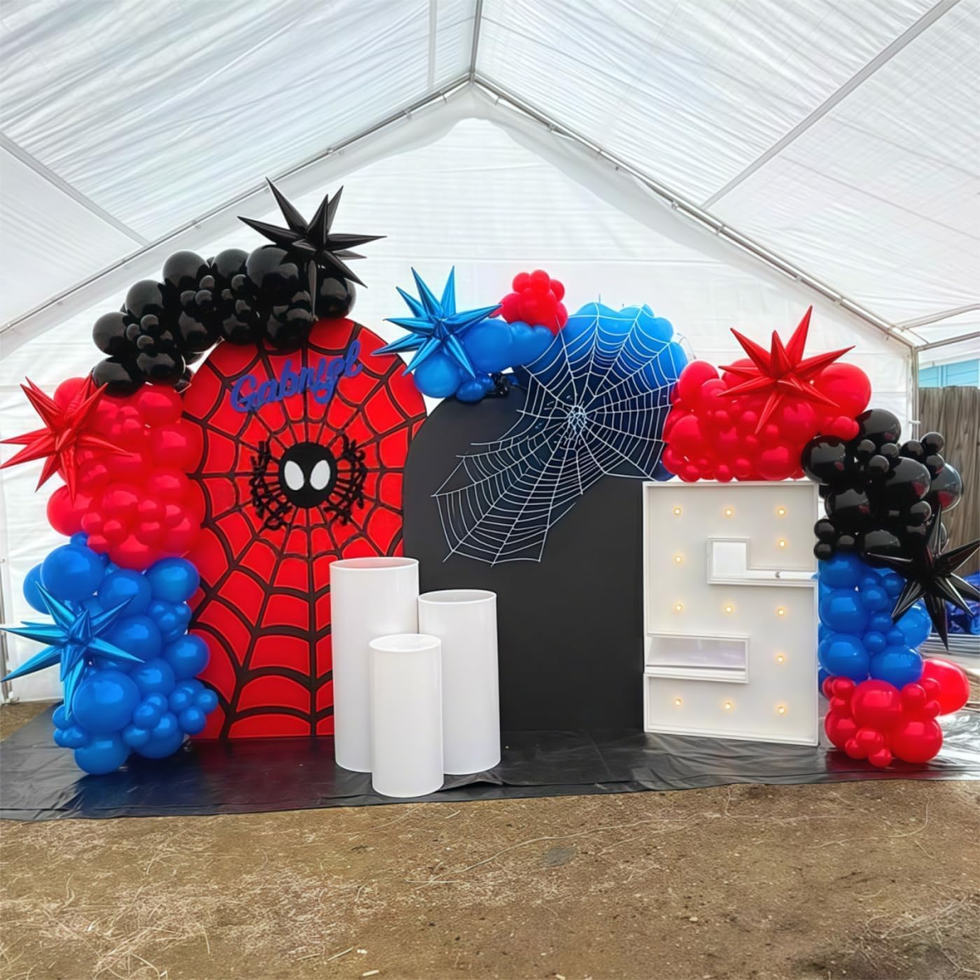 Thumbnail 6 de Red Blue Black Balloons, 12 Inch Royal Blue Red Confetti Latex Balloon Kit — Spider Theme Party Decor