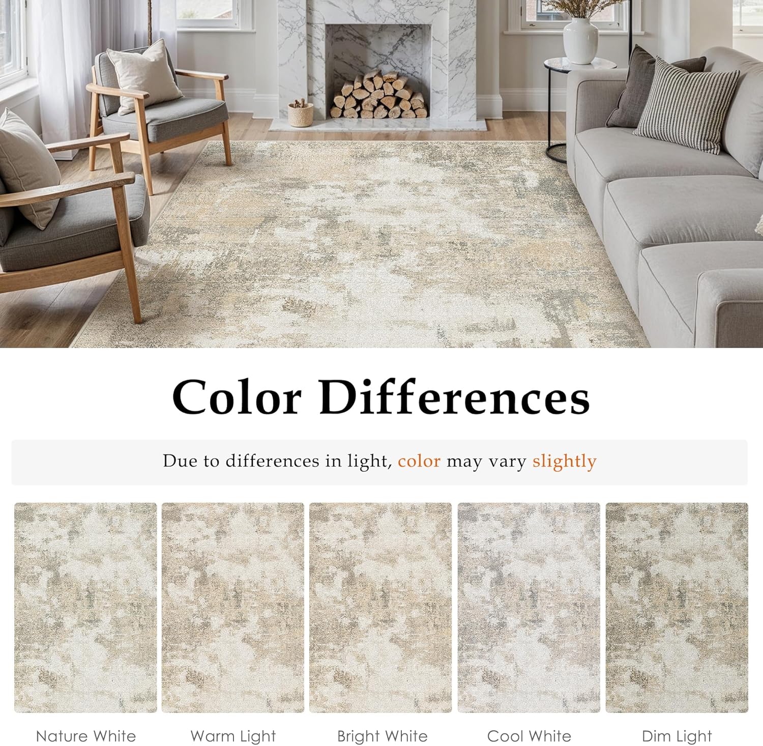 Thumbnail 1 de PureCozy Modern Abstract Area Rug 200x300cm (Non-Slip, Washable) – Beige short pile