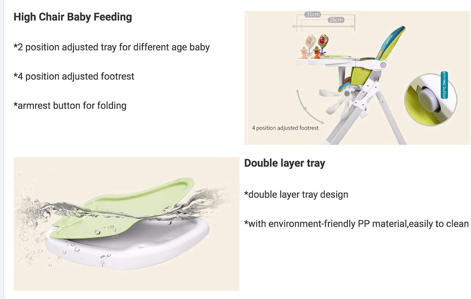 Thumbnail 1 de Star Ibaby Pretty : chaise haute bébé pliable avec double plateau et jouets