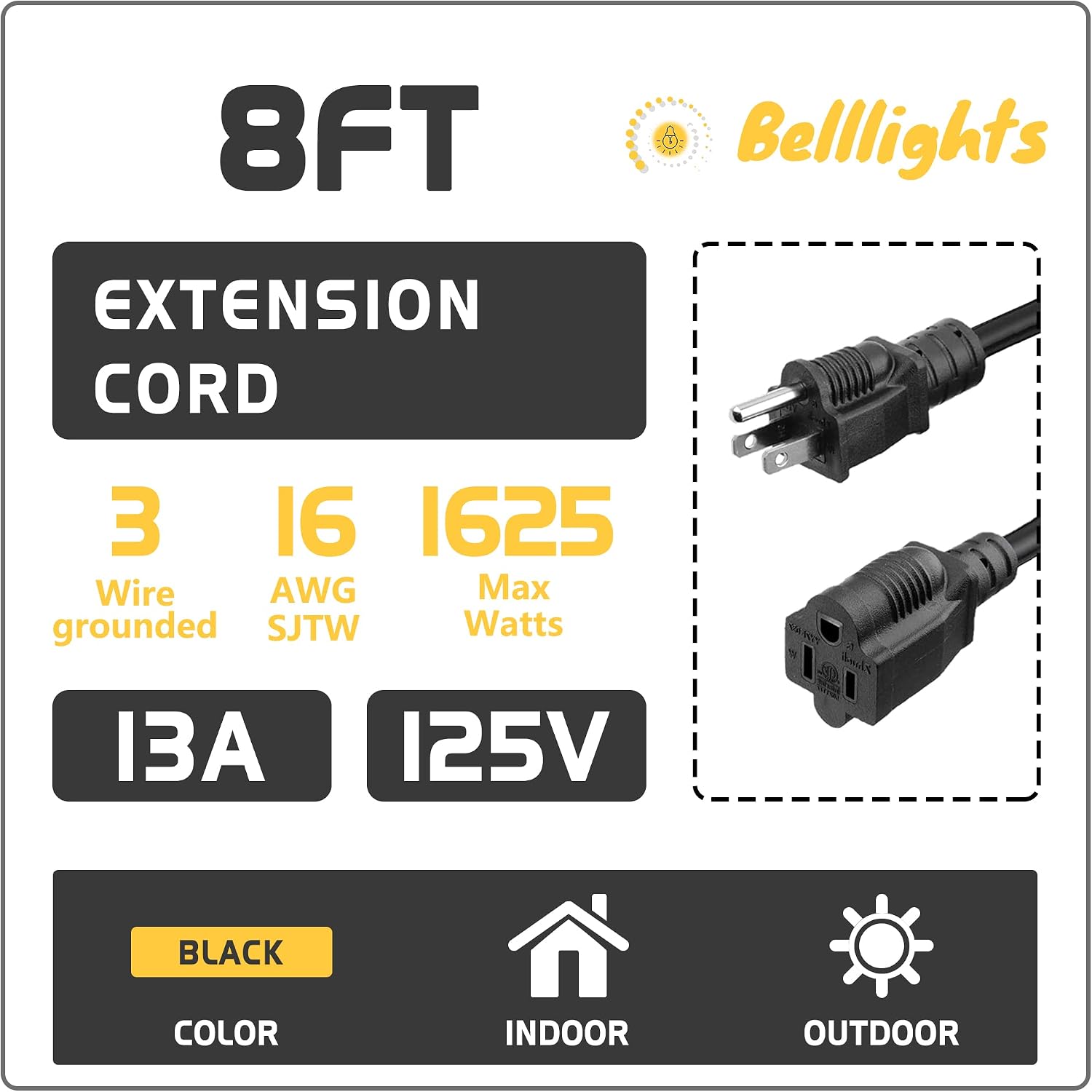 Thumbnail 1 de Belllights YYZL-03 + YYZL-03Z 8-Foot 16 AWG SJTW Extension Cords, 2-Pack