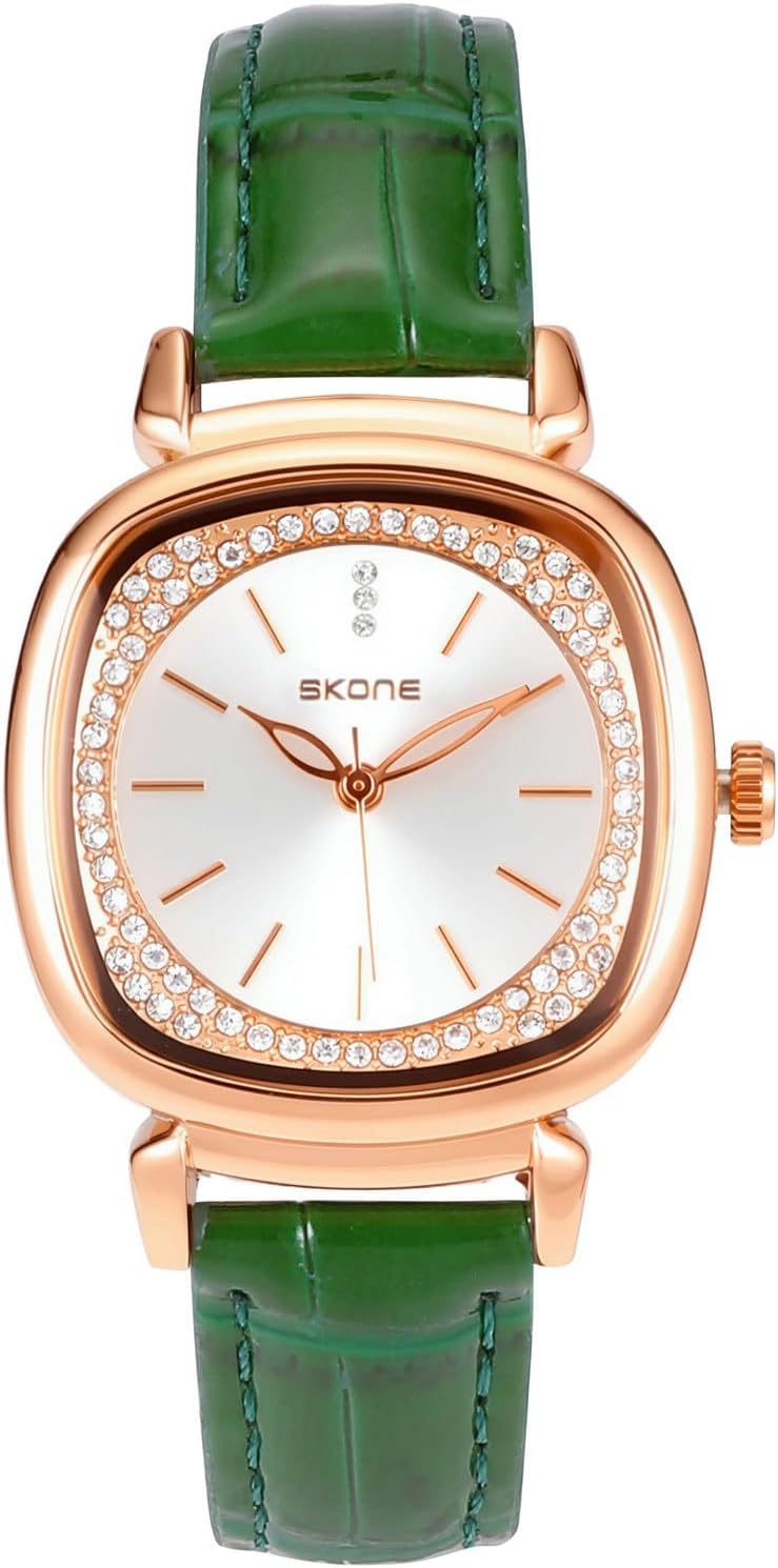 Detalle de JSDDE Damen Armbanduhr mit Lederarmband – Elegant, Roségold Gehäuse, Quarzwerk