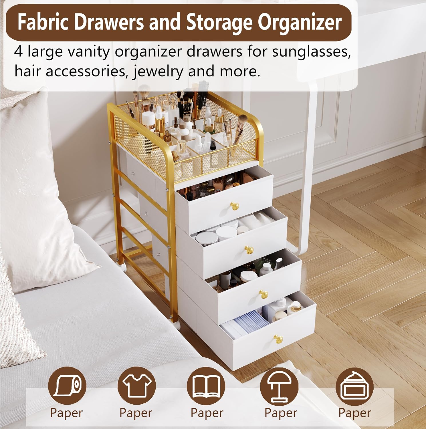 Detalle de Rolling Makeup Organizer Cart with 4 Drawers